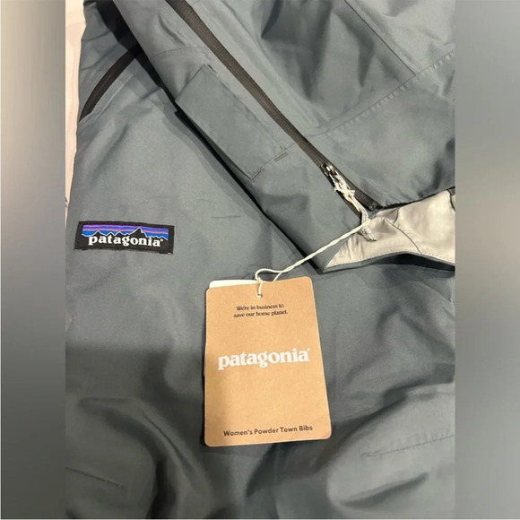 Patagonia Women's L Large Powder Town Ski Bibs Nouveau Green Grey NWT Snow - Picture 6 of 15